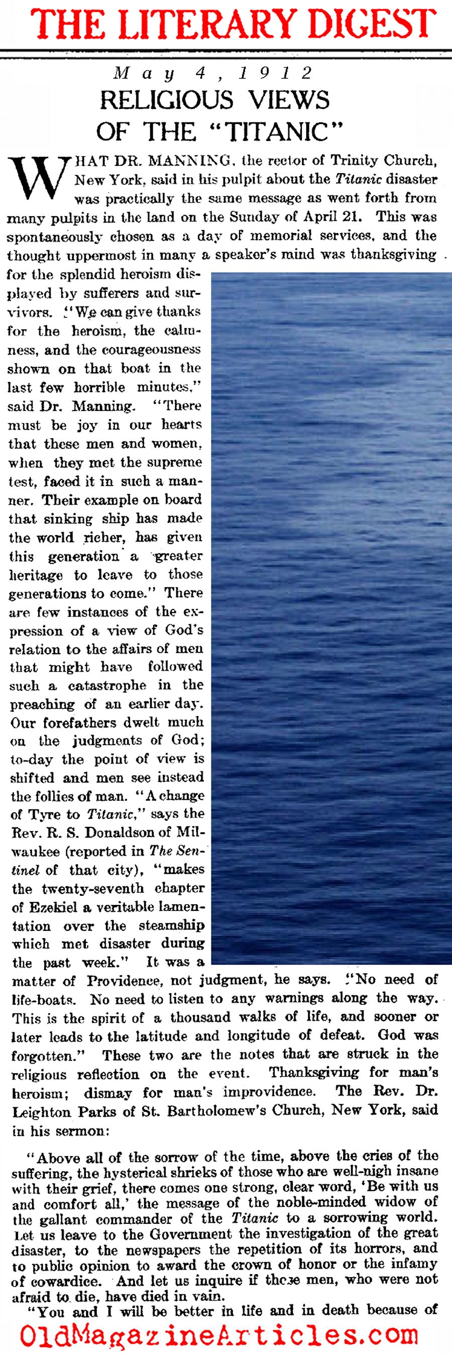 Clerical Reasons for the <em>Titanic</em> Disaster   (Literary Digest, 1912)